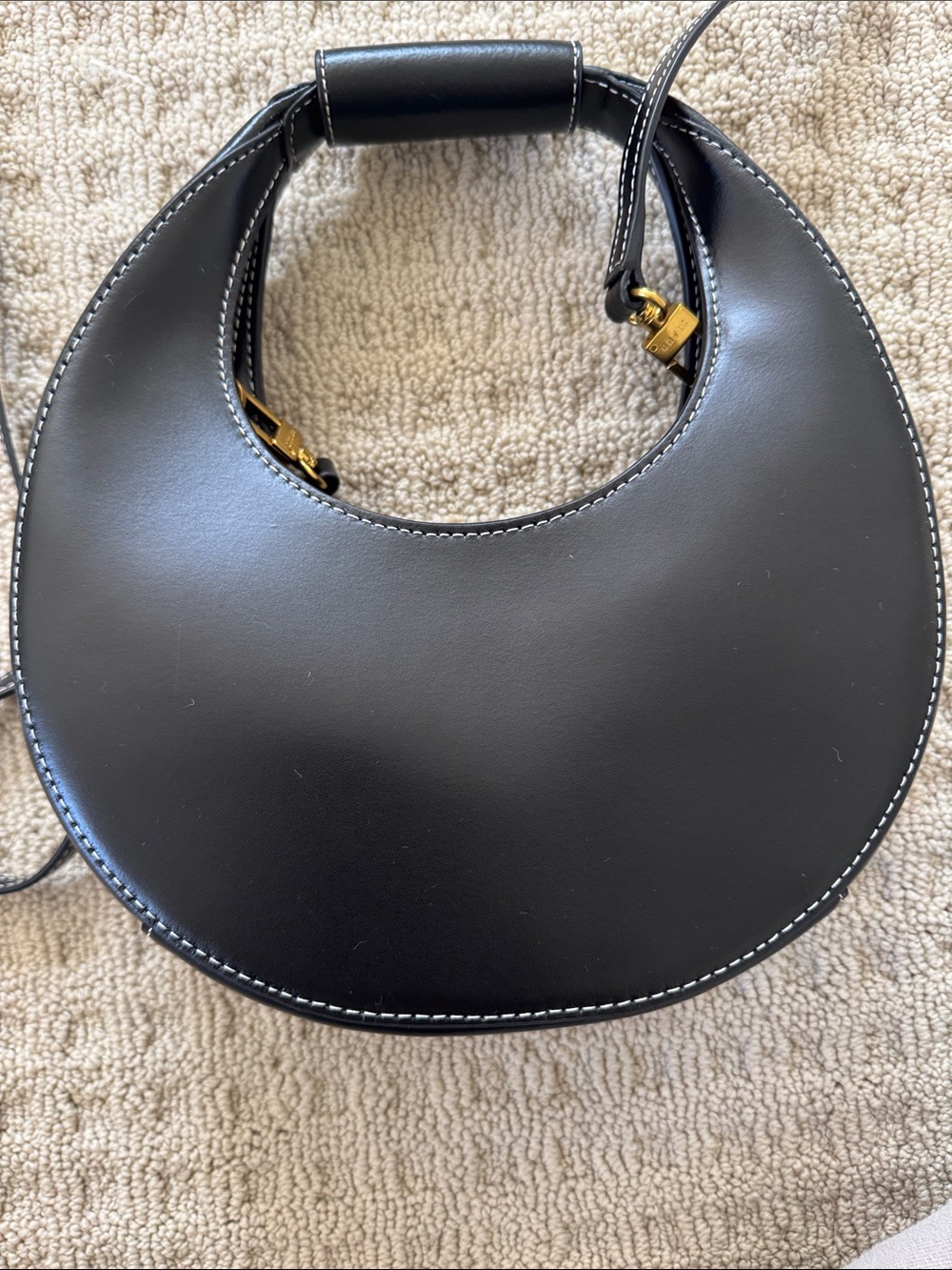 STAUD Black Leather Moon Bag with Gold Hardware Detachable Strap - Picture 5 of 9